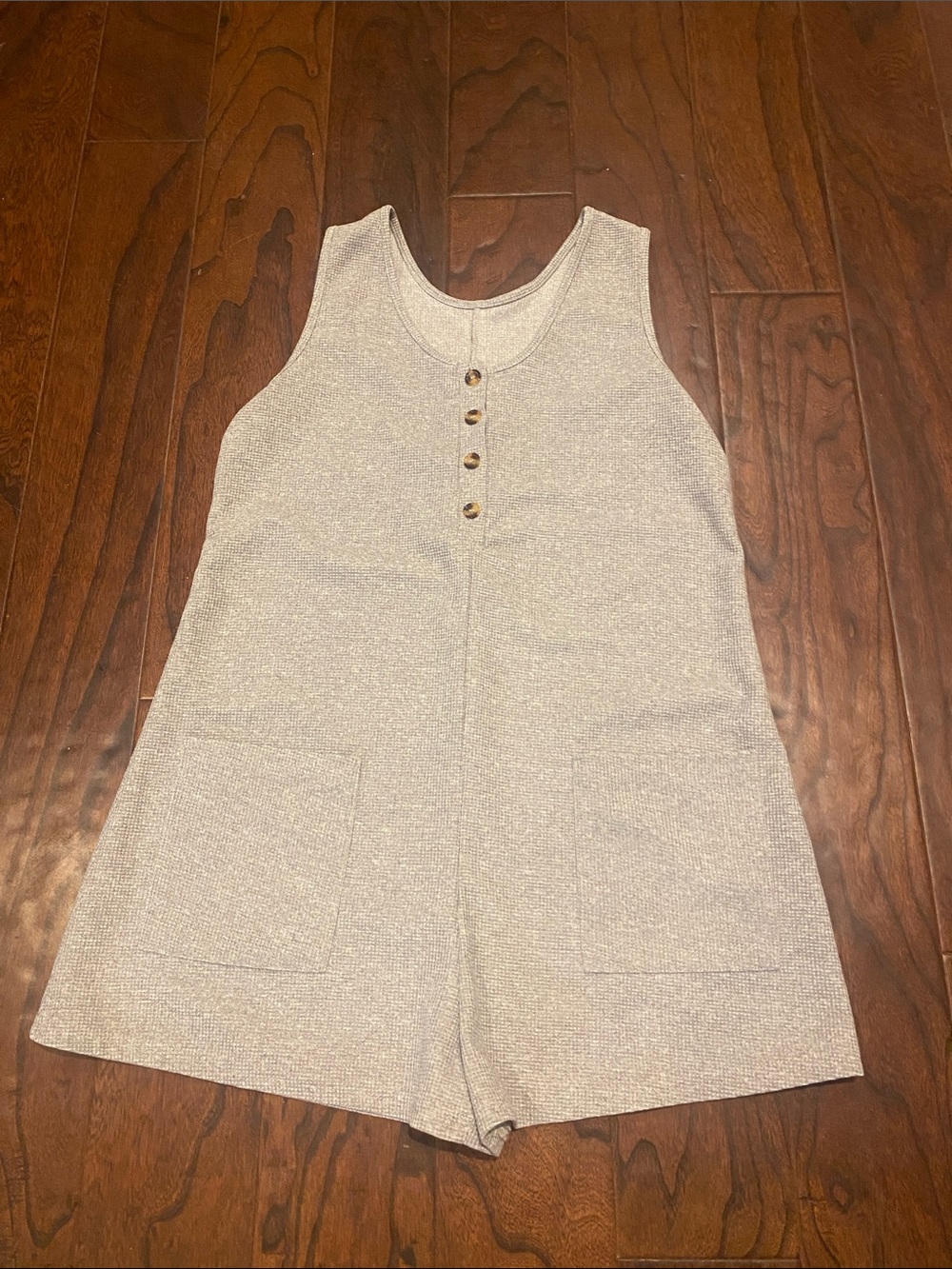 Sleeveless Henley Bodysuit Romper in Light Heather Gray